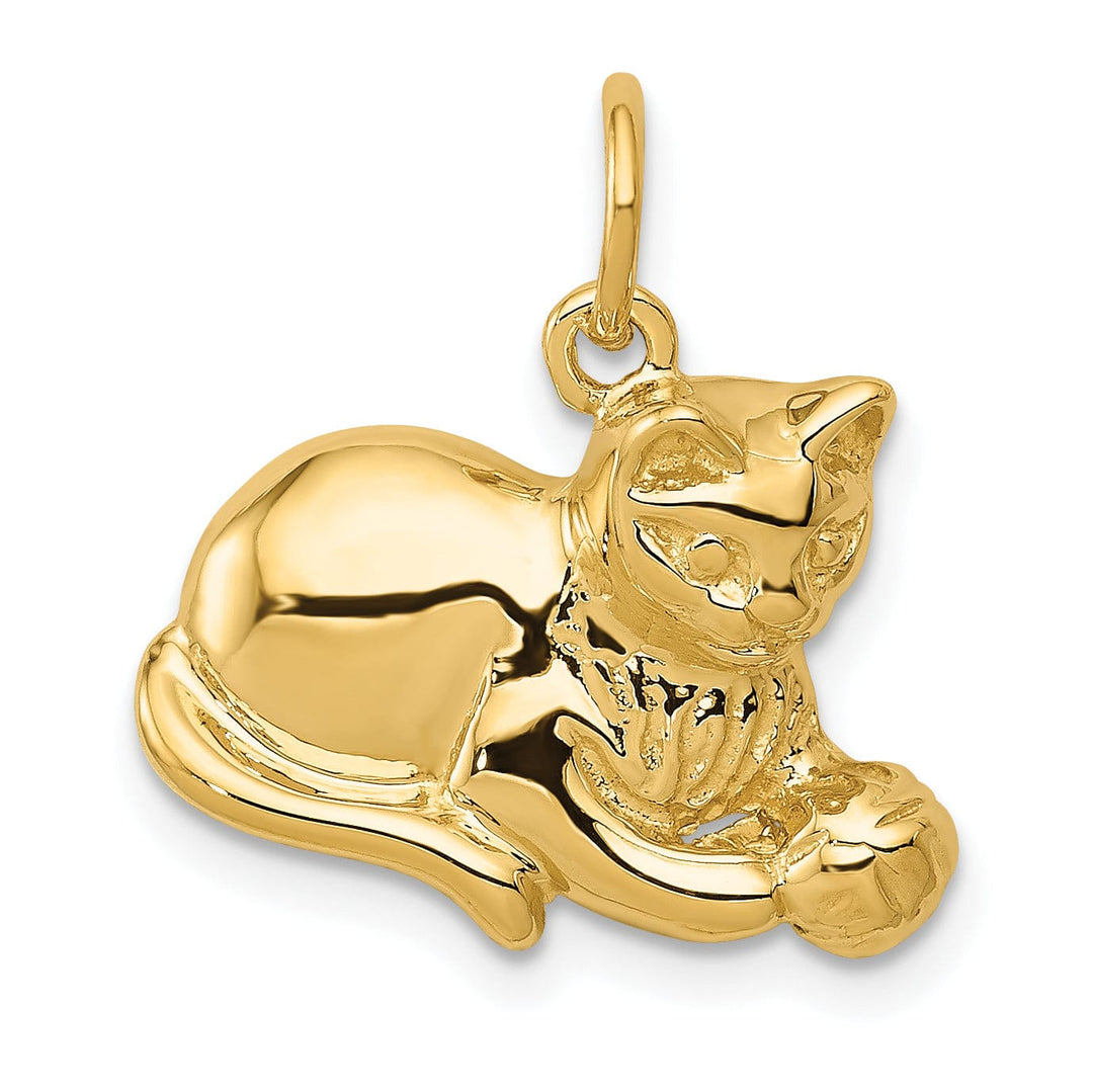 14k Yellow Gold Open Back Polished Finish Cat Playing with Ball Design Charm Pendant