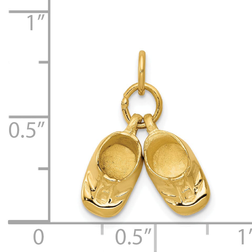 14k Yellow Gold Polished Finish 3 Dimensional Baby Shoes Charm Pendant.