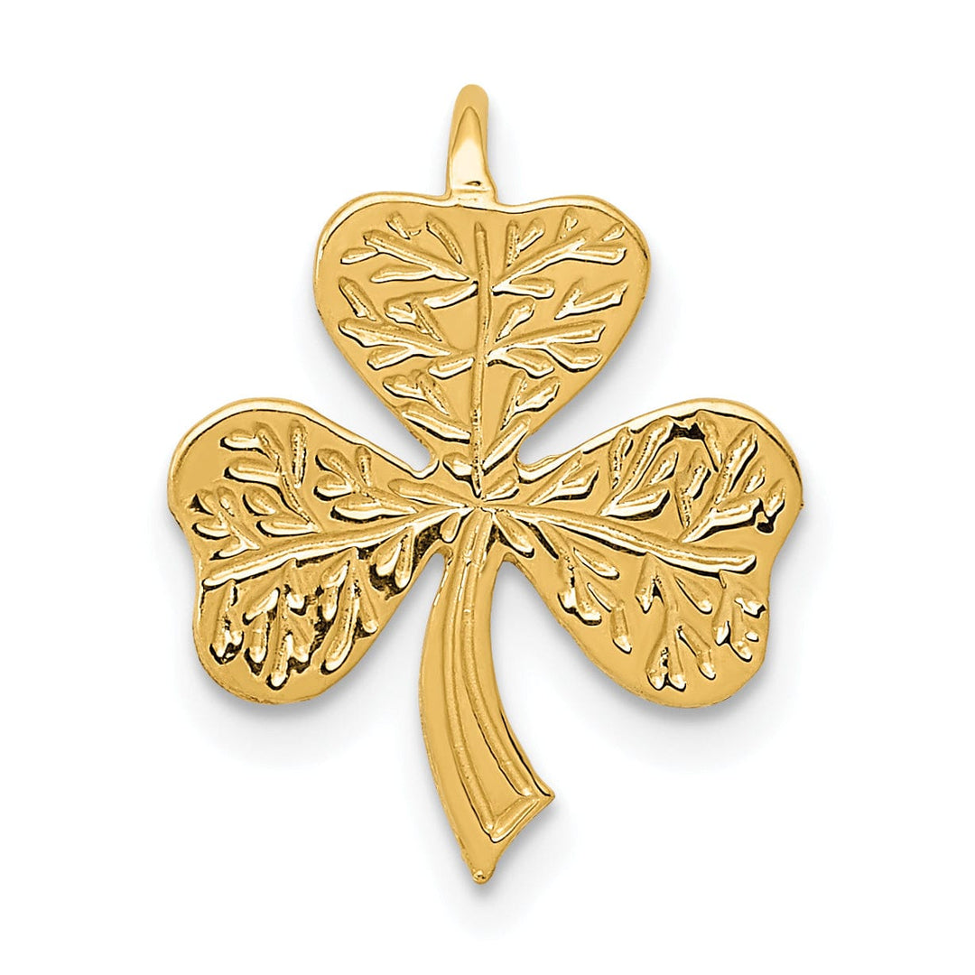 14k Yellow Gold Textured Polished Finish Shamrock Design Chain Slide Pendant