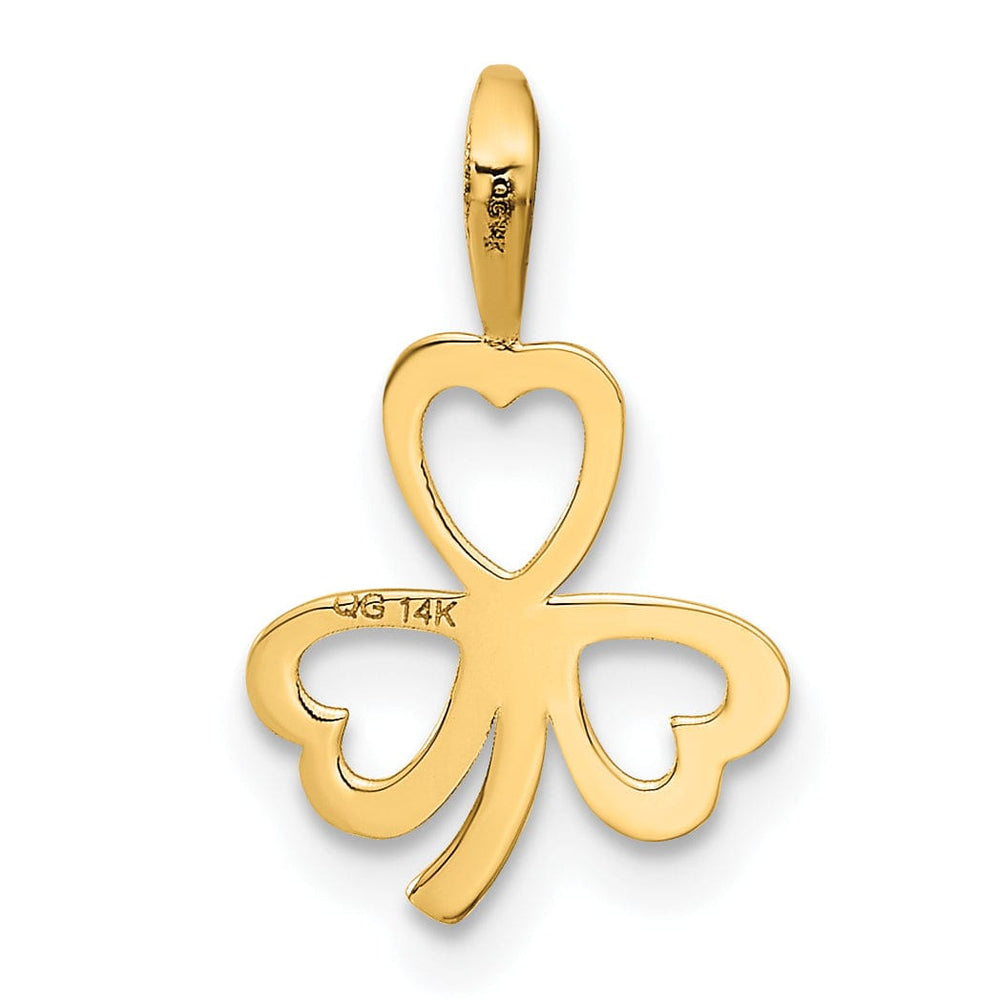 14k Yellow Gold Polished Finish Flat Back Heart Design Clover Charm Pendant