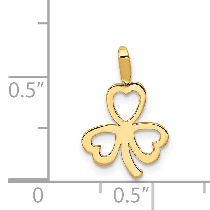 14k Yellow Gold Polished Finish Flat Back Heart Design Clover Charm Pendant