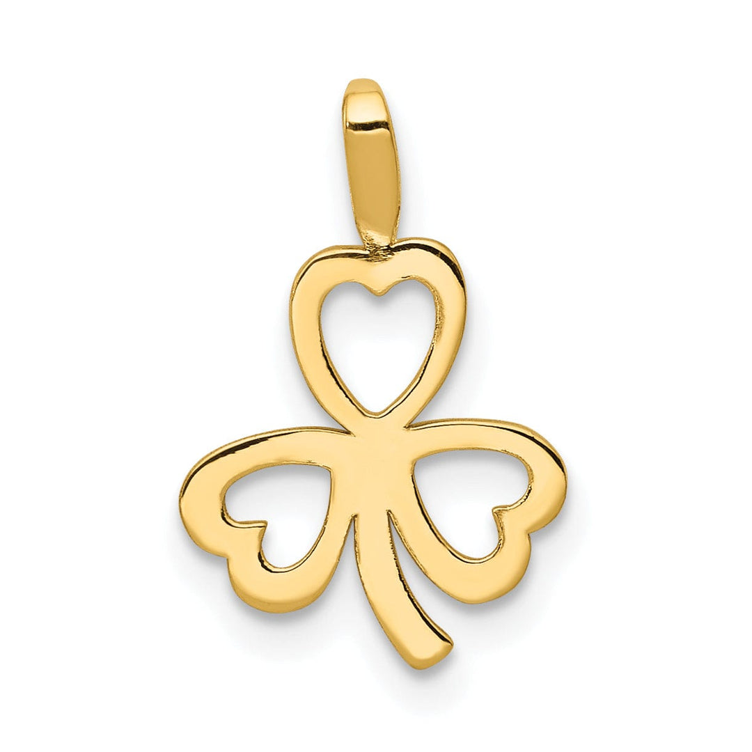 14k Yellow Gold Polished Finish Flat Back Heart Design Clover Charm Pendant