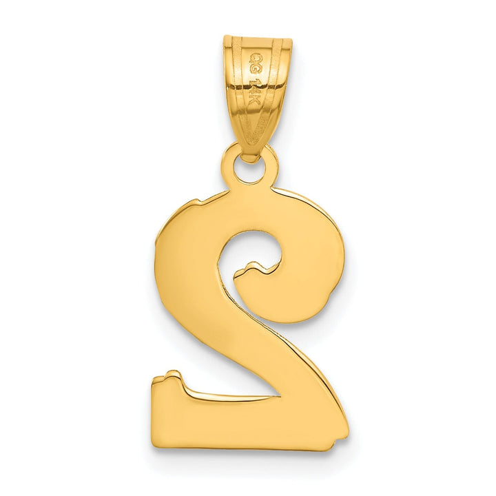 14k Yellow Gold Polished Etched Finish Number 2 Charm Pendant