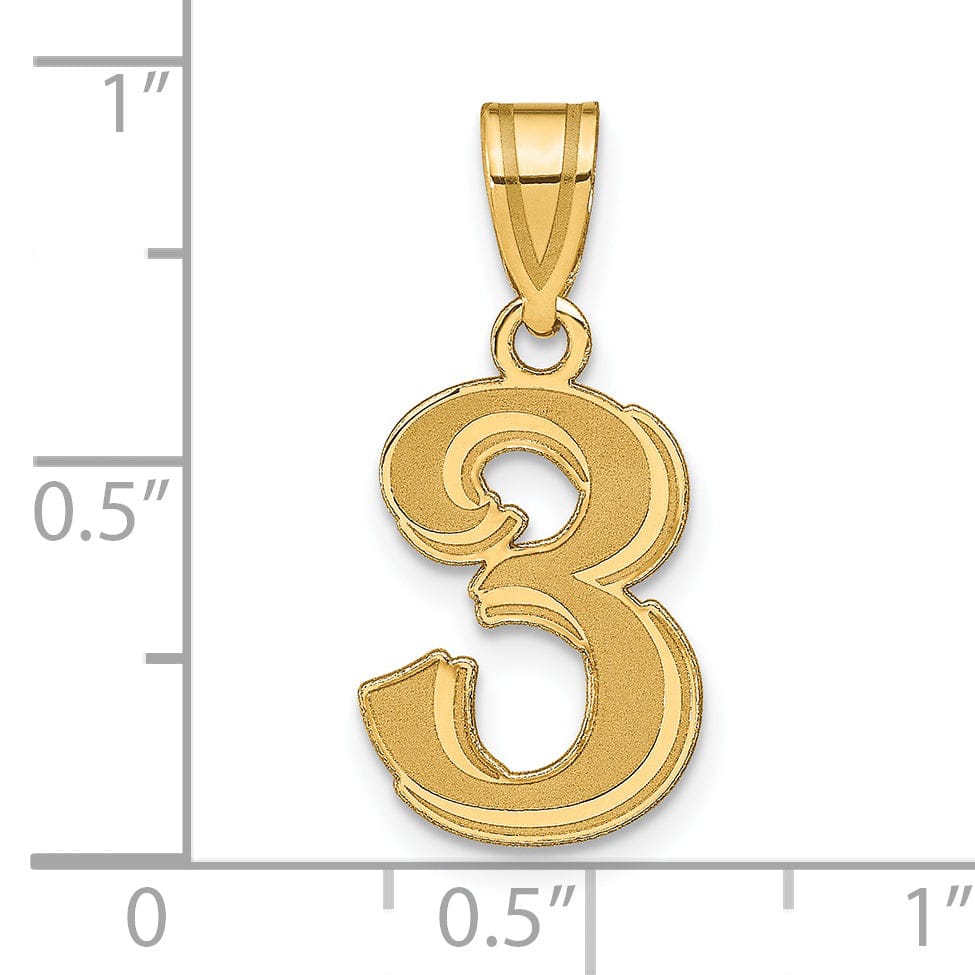 14k Yellow Gold Polished Etched Finish Number 3 Charm Pendant