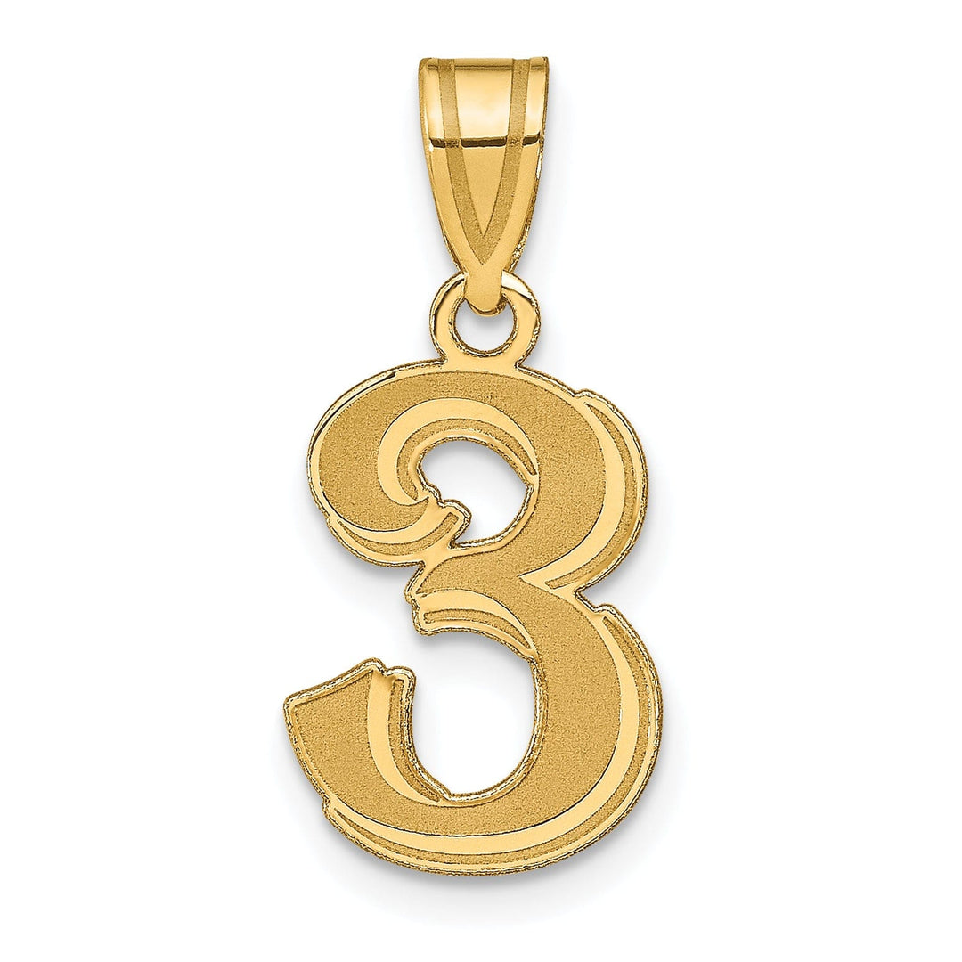 14k Yellow Gold Polished Etched Finish Number 3 Charm Pendant