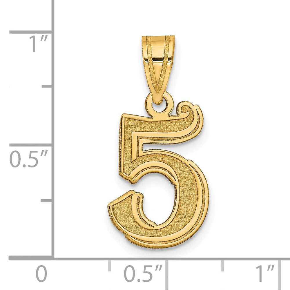 14k Yellow Gold Polished Etched Finish Number 5 Charm Pendant