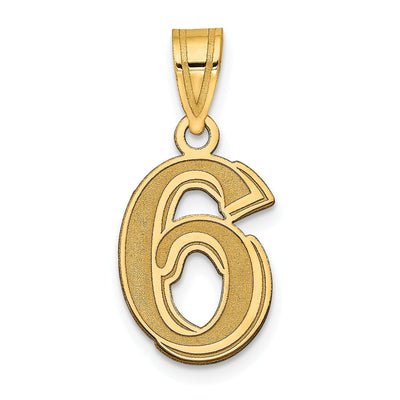 14k Yellow Gold Polished Etched Finish Number 6 Charm Pendant