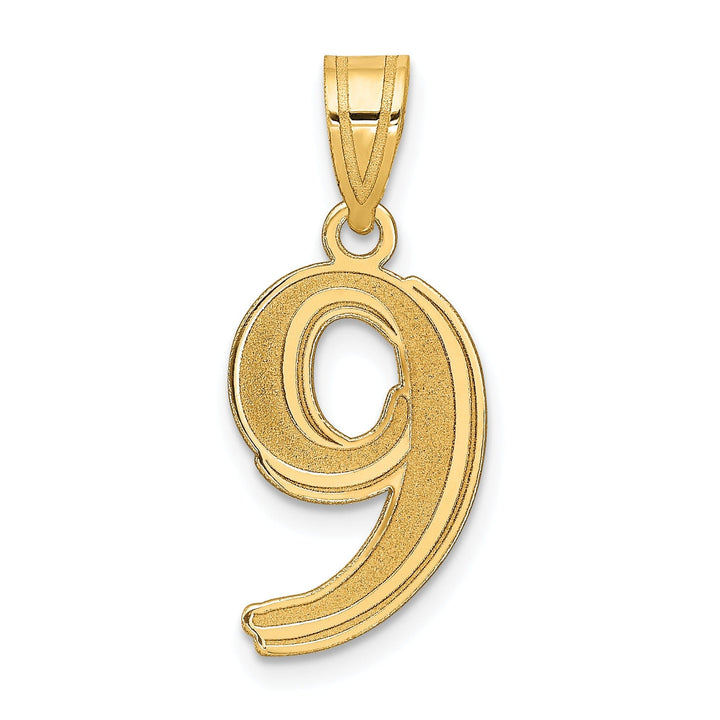 14k Yellow Gold Polished Etched Finish Number 9 Charm Pendant