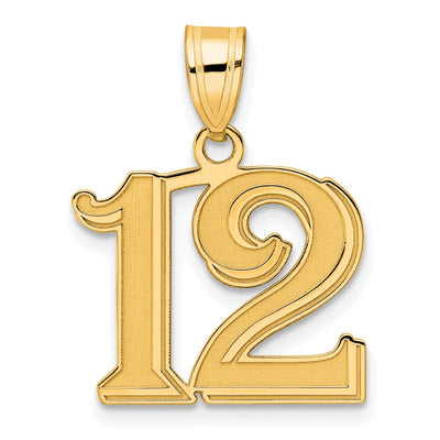 14k Yellow Gold Polished Etched Finish Number 12 Charm Pendant