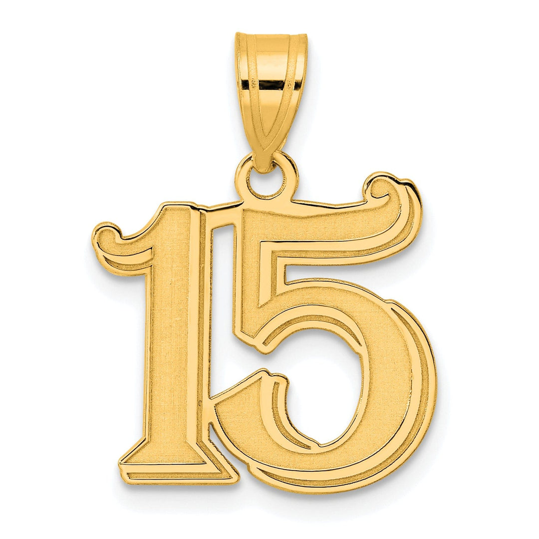 14k Yellow Gold Polished Etched Finish Number 15 Charm Pendant