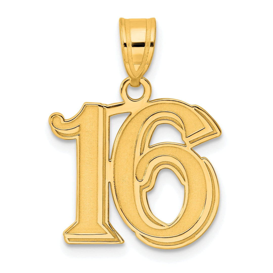 14k Yellow Gold Polished Etched Finish Number 16 Charm Pendant