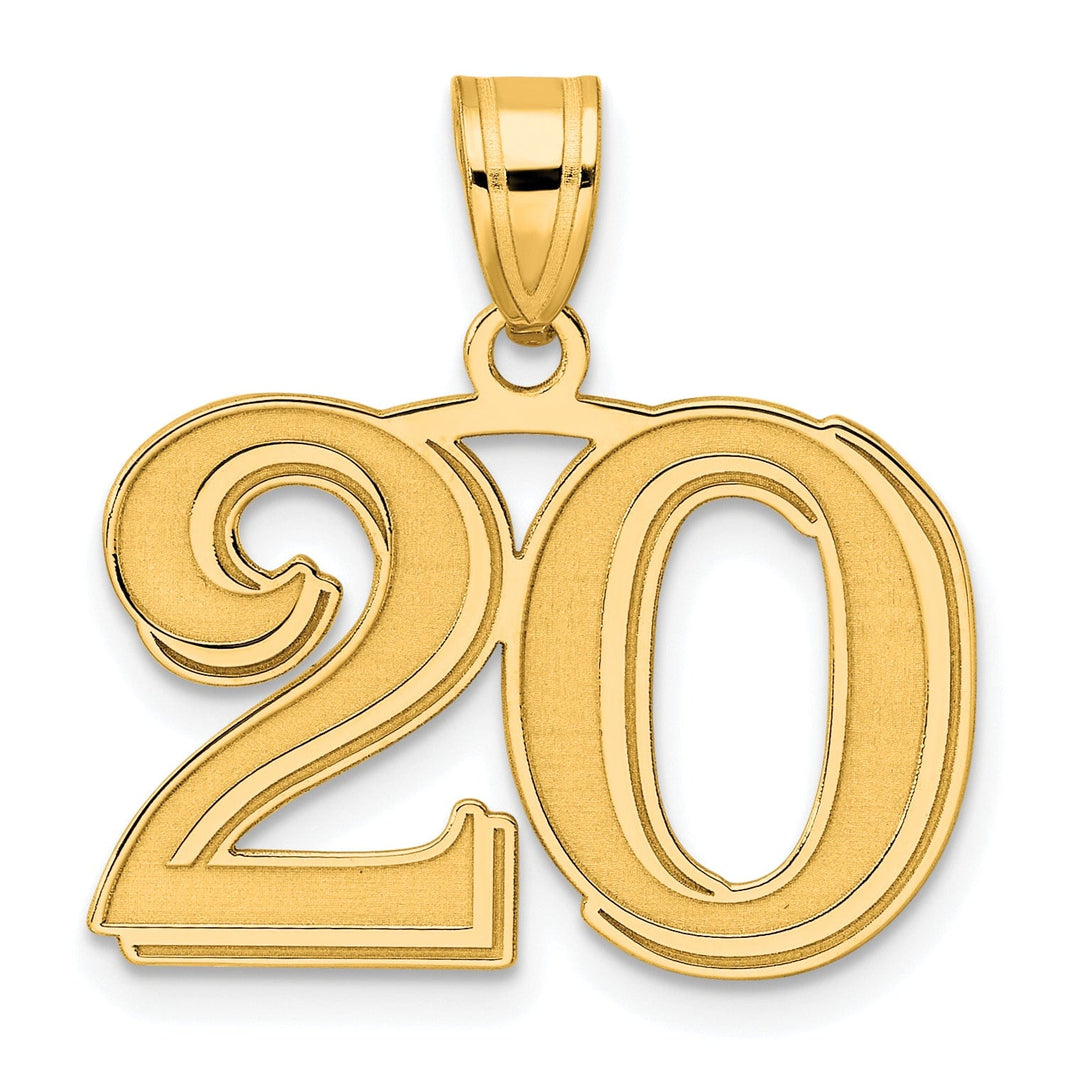 14k Yellow Gold Polished Etched Finish Number 20 Charm Pendant