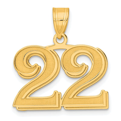 14k Yellow Gold Polished Etched Finish Number 22 Charm Pendant