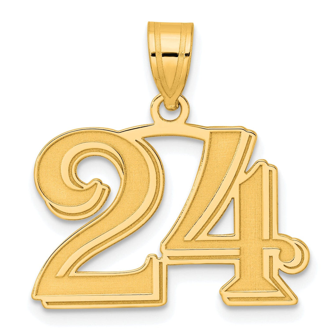 14k Yellow Gold Polished Etched Finish Number 24 Charm Pendant