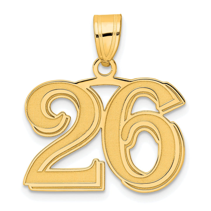 14k Yellow Gold Polished Etched Finish Number 26 Charm Pendant