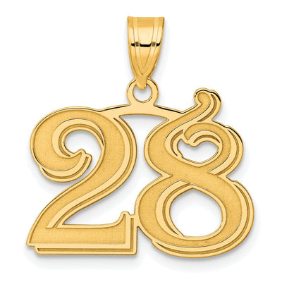 14k Yellow Gold Polished Etched Finish Number 28 Charm Pendant