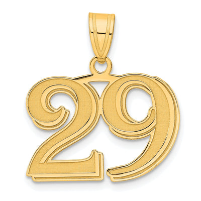 14k Yellow Gold Polished Etched Finish Number 29 Charm Pendant