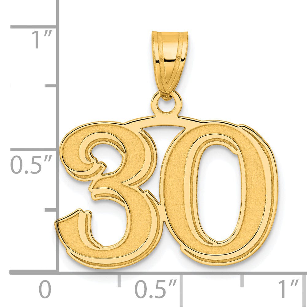 14k Yellow Gold Polished Etched Finish Number 30 Charm Pendant