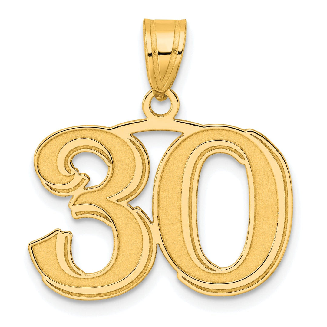 14k Yellow Gold Polished Etched Finish Number 30 Charm Pendant