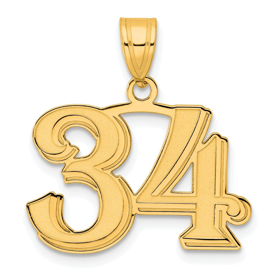 14k Yellow Gold Polished Etched Finish Number 34 Charm Pendant