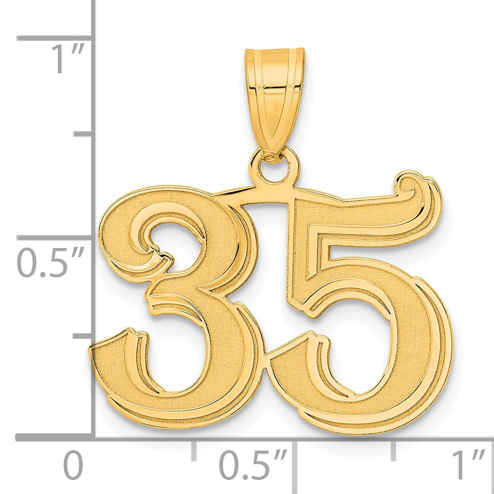 14k Yellow Gold Polished Etched Finish Number 35 Charm Pendant