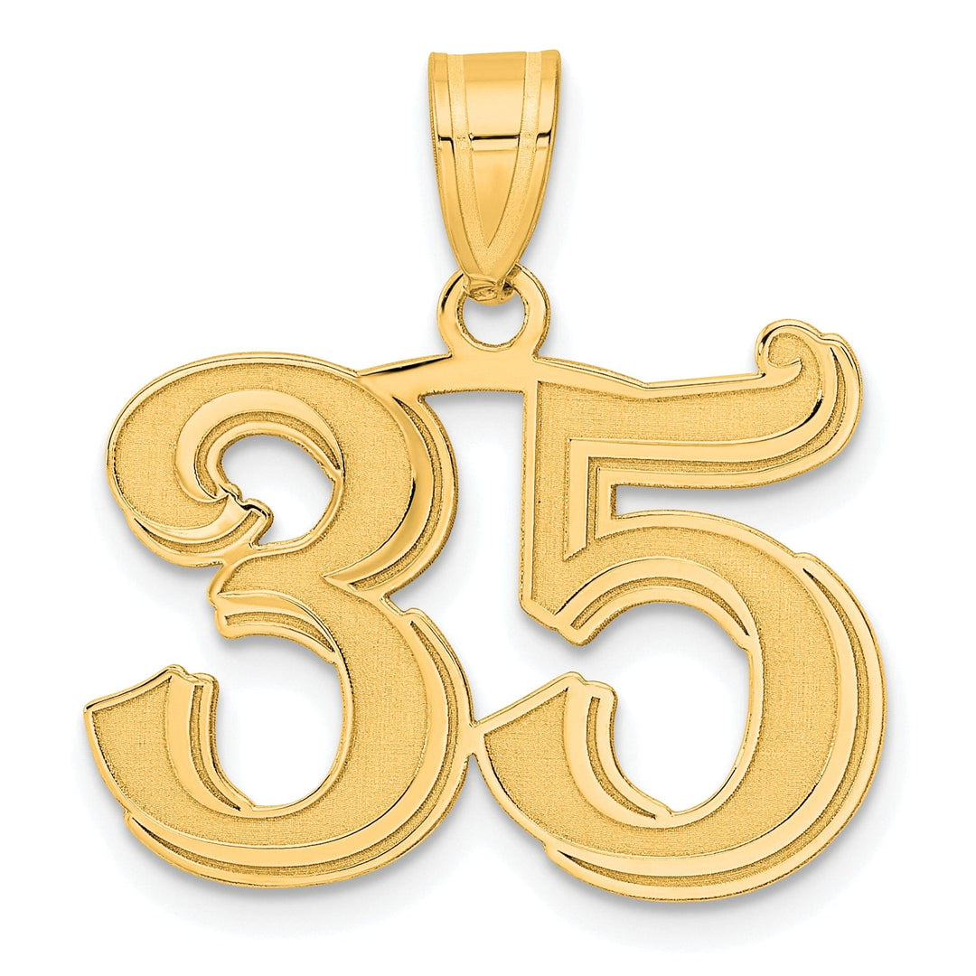 14k Yellow Gold Polished Etched Finish Number 35 Charm Pendant