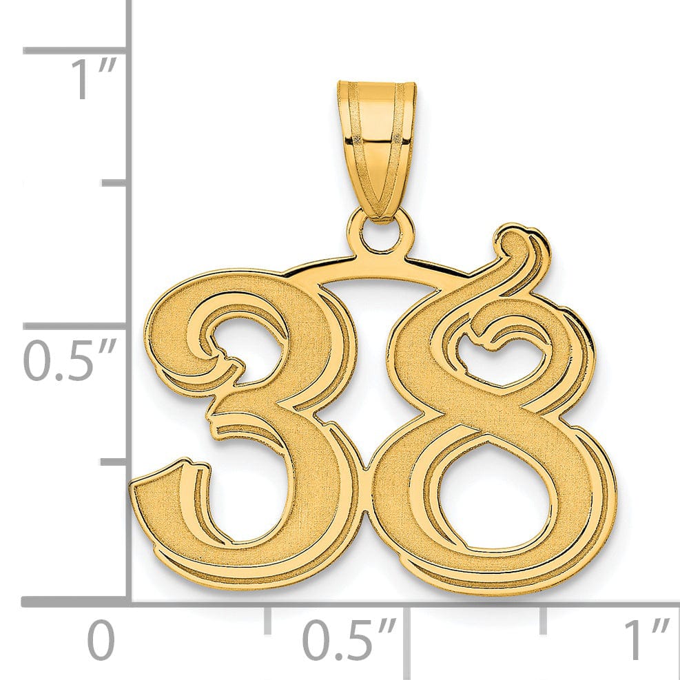 14k Yellow Gold Polished Etched Finish Number 38 Charm Pendant