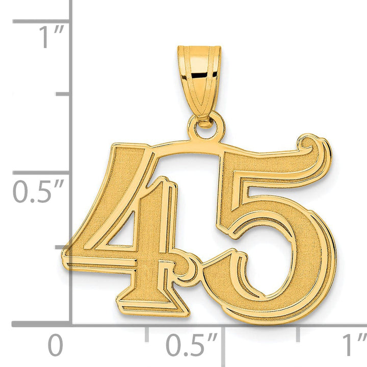 14k Yellow Gold Polished Etched Finish Number 45 Charm Pendant