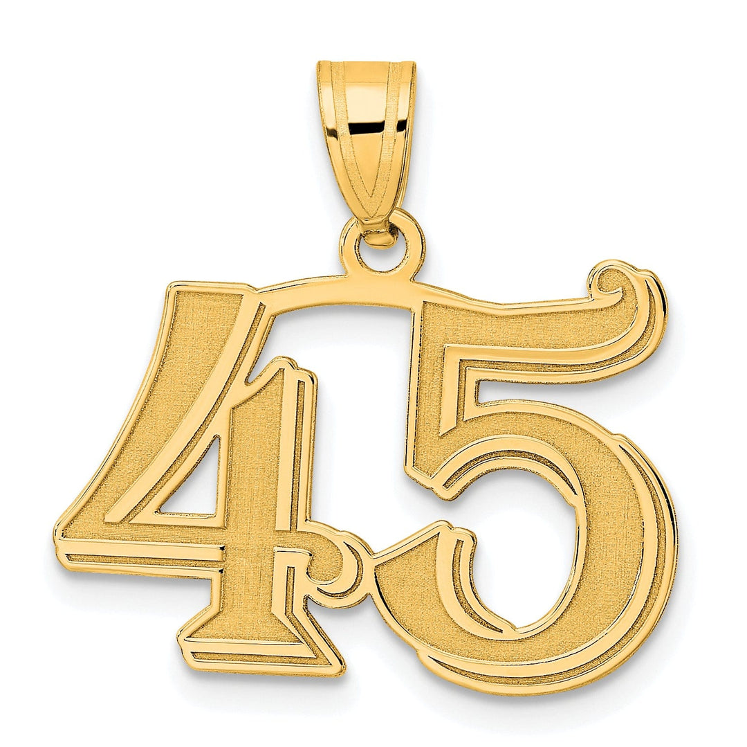 14k Yellow Gold Polished Etched Finish Number 45 Charm Pendant