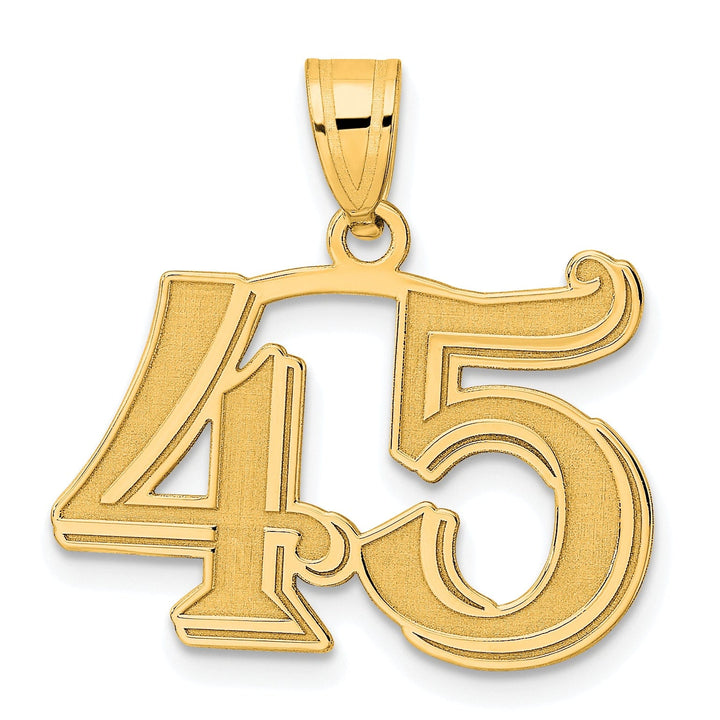 14k Yellow Gold Polished Etched Finish Number 45 Charm Pendant