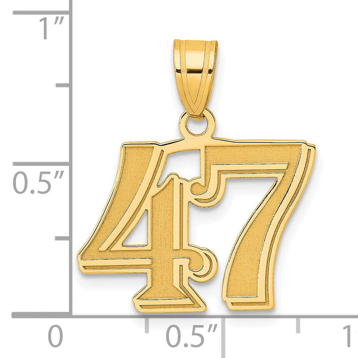 14k Yellow Gold Polished Etched Finish Number 47 Charm Pendant