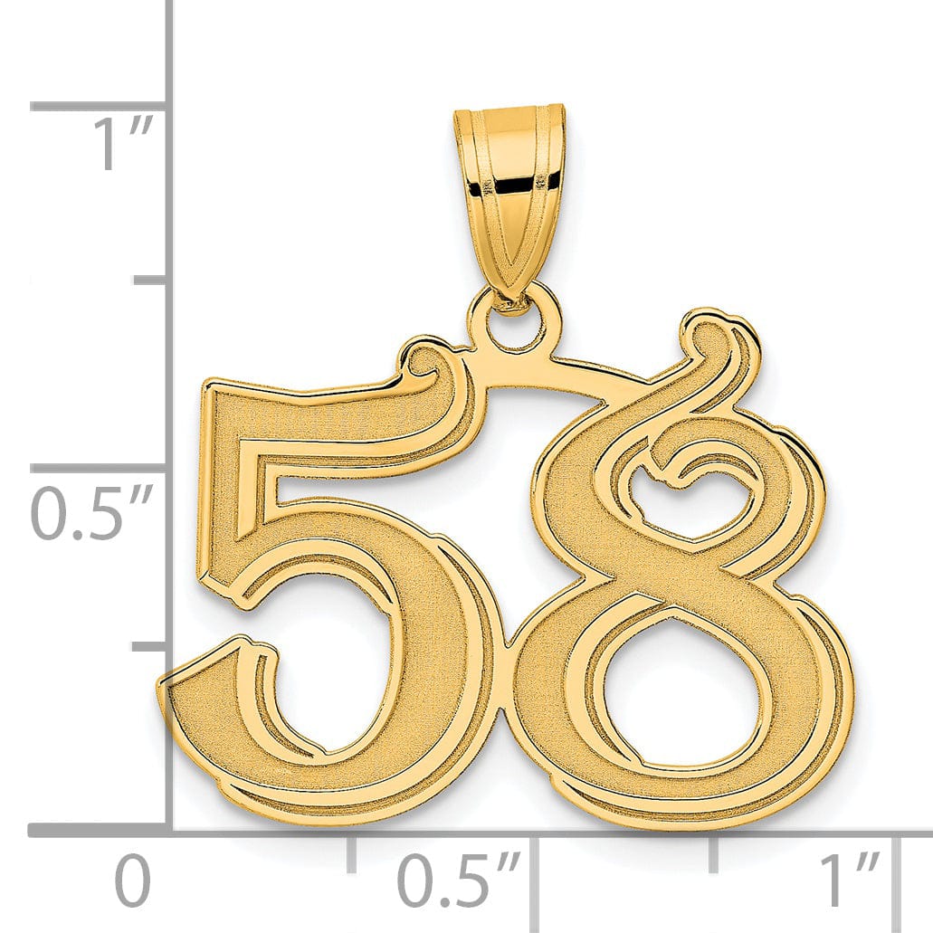 14k Yellow Gold Polished Etched Finish Number 58 Charm Pendant