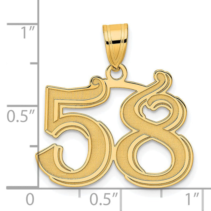 14k Yellow Gold Polished Etched Finish Number 58 Charm Pendant