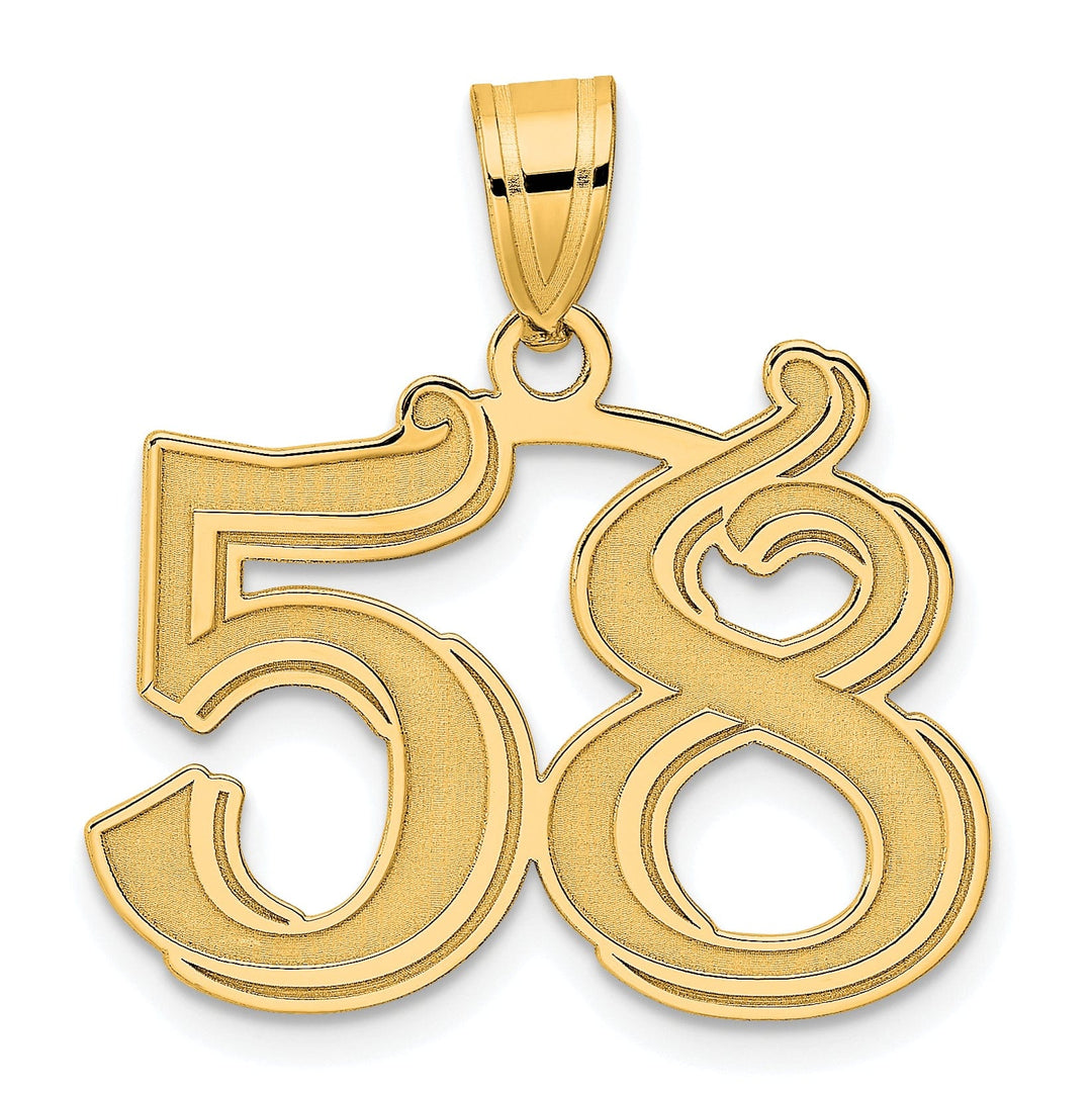 14k Yellow Gold Polished Etched Finish Number 58 Charm Pendant