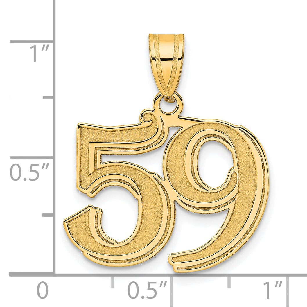 14k Yellow Gold Polished Etched Finish Number 59 Charm Pendant