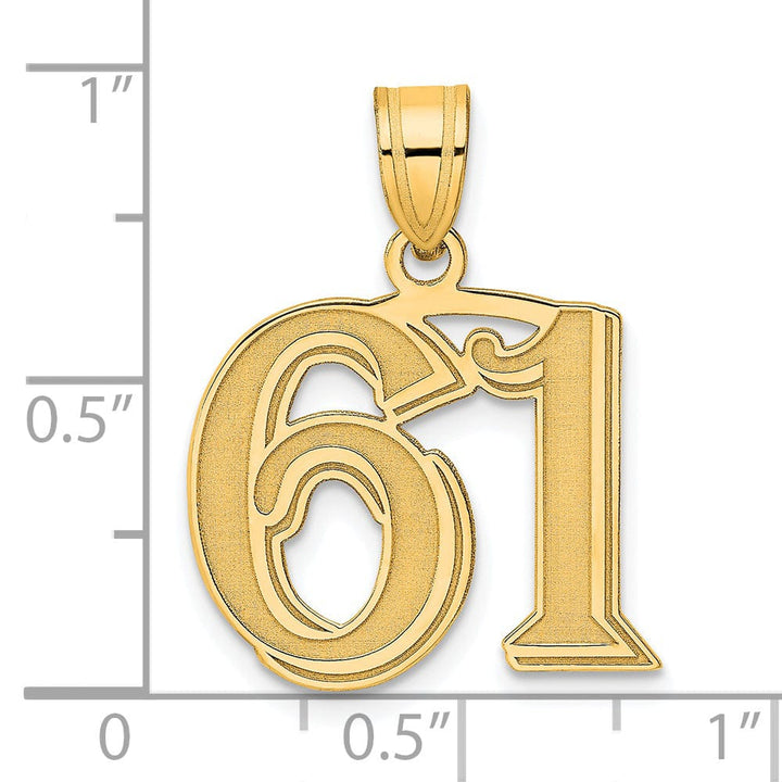 14k Yellow Gold Polished Etched Finish Number 61 Charm Pendant