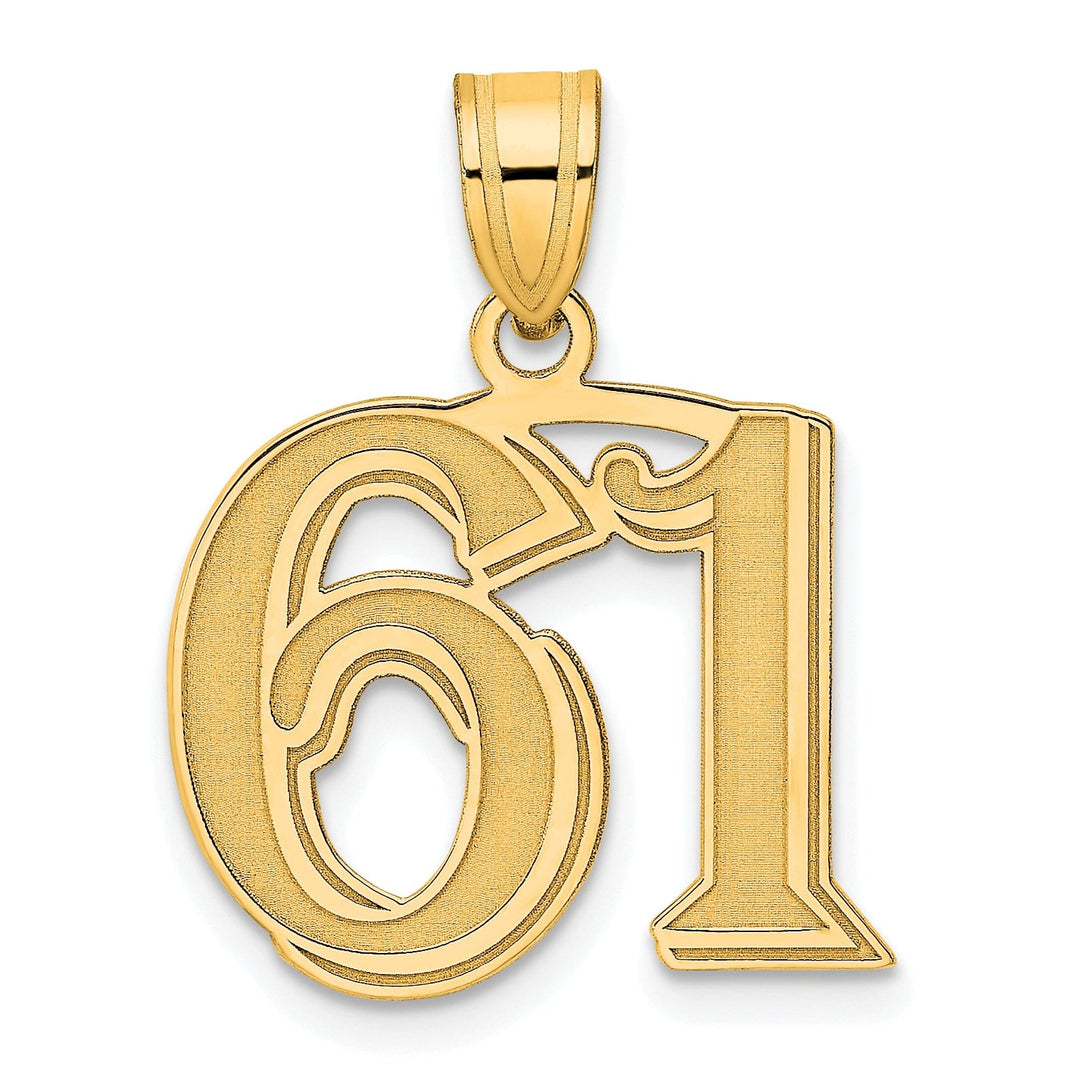 14k Yellow Gold Polished Etched Finish Number 61 Charm Pendant