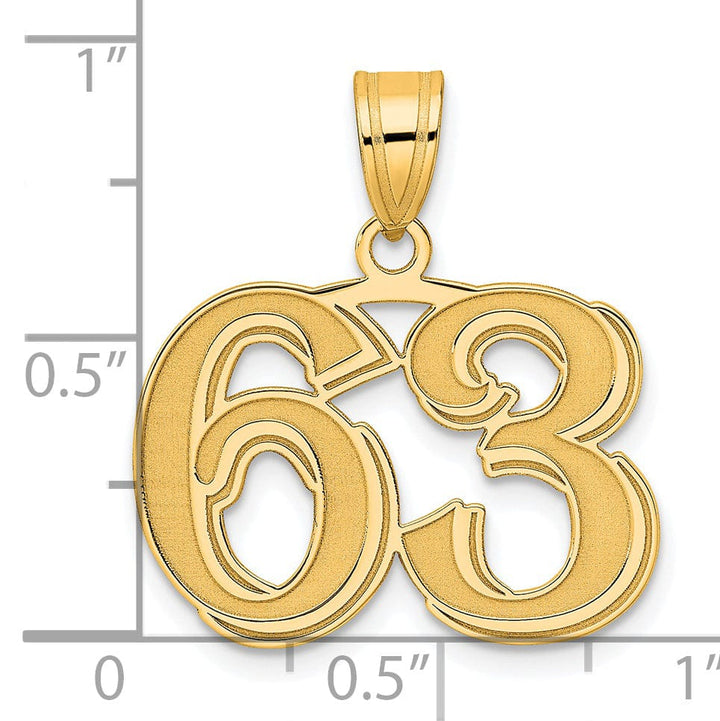14k Yellow Gold Polished Etched Finish Number 63 Charm Pendant