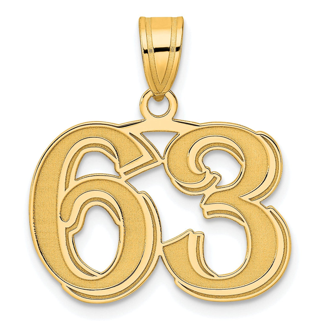 14k Yellow Gold Polished Etched Finish Number 63 Charm Pendant