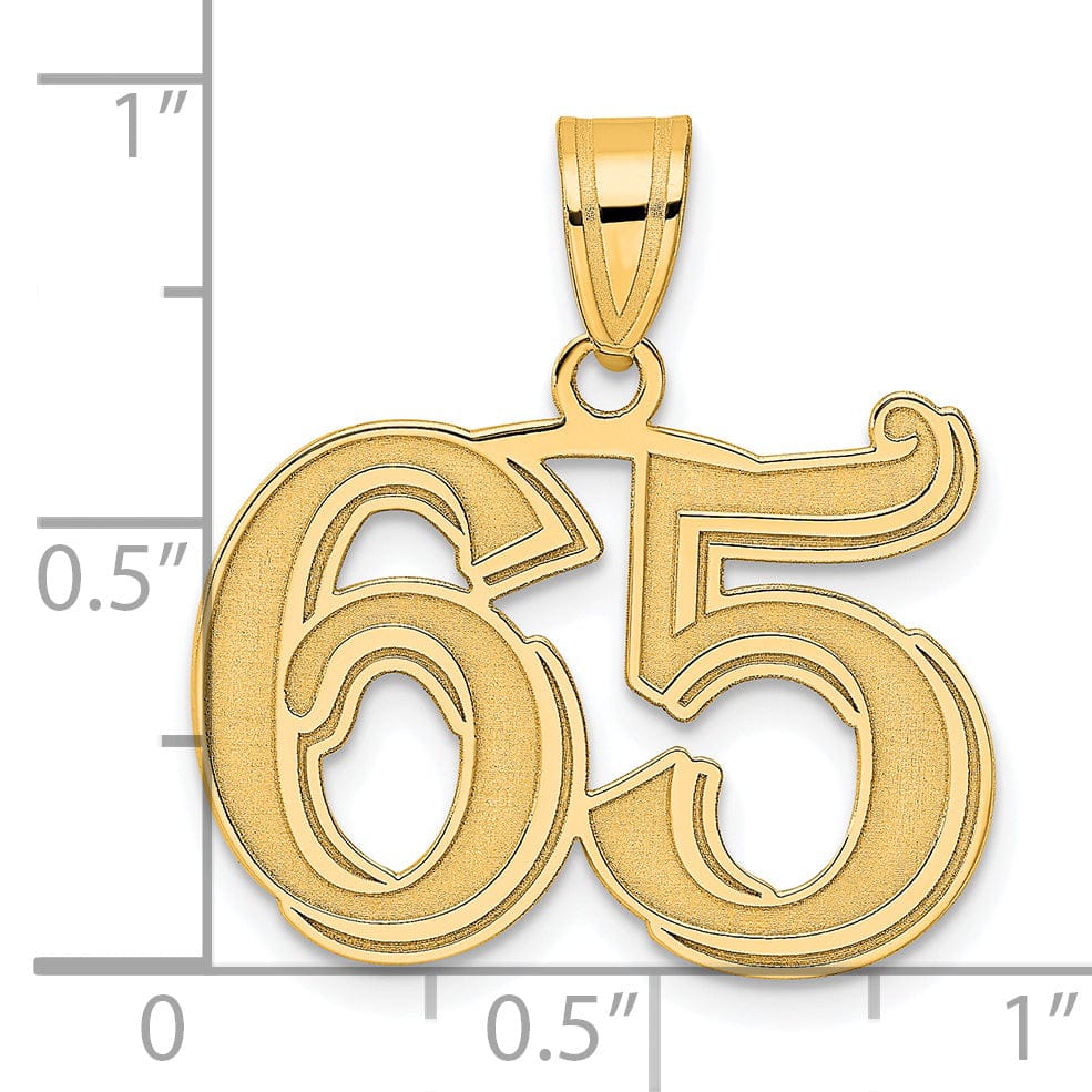 14k Yellow Gold Polished Etched Finish Number 65 Charm Pendant