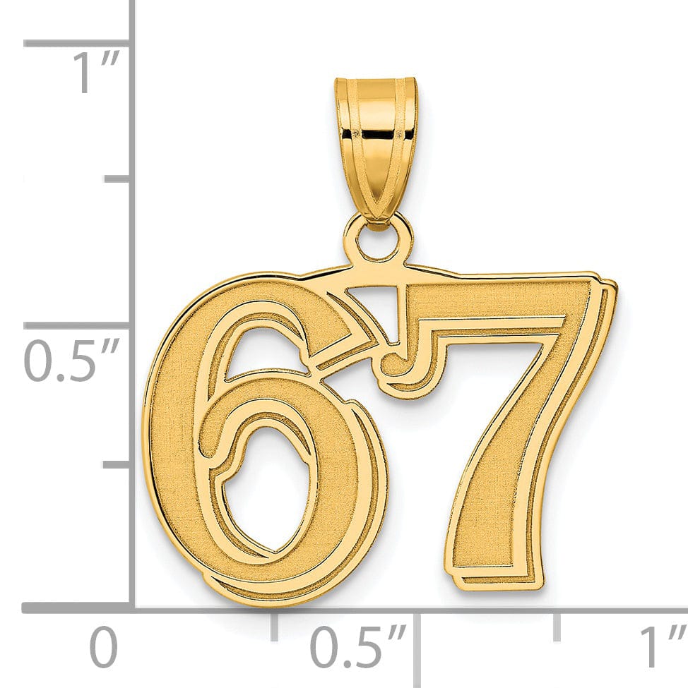 14k Yellow Gold Polished Etched Finish Number 67 Charm Pendant