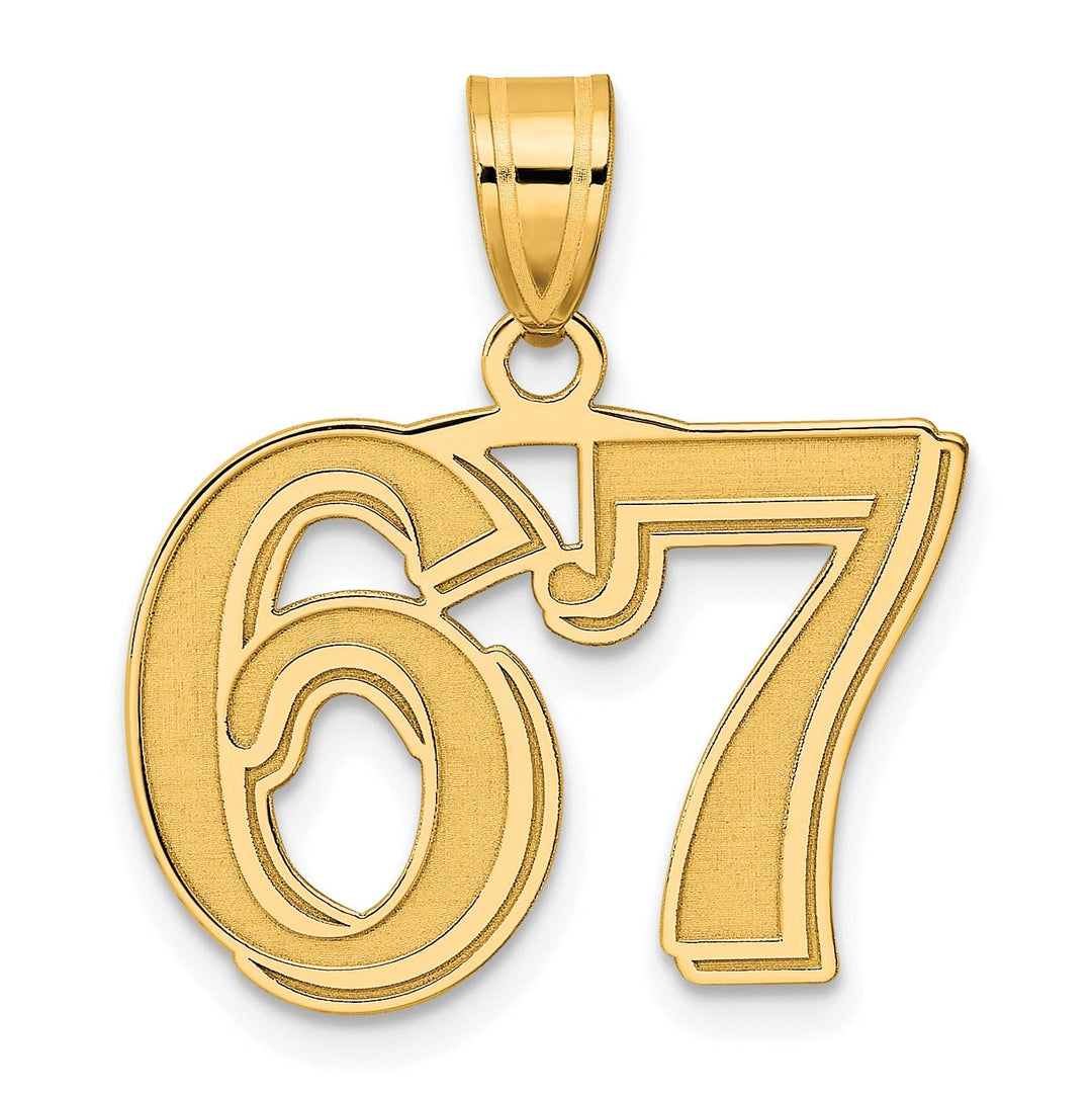 14k Yellow Gold Polished Etched Finish Number 67 Charm Pendant