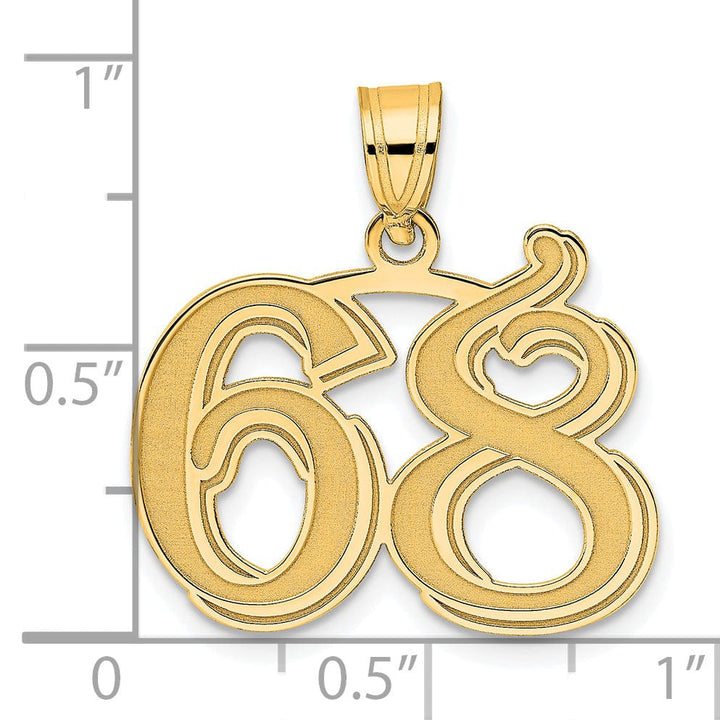 14k Yellow Gold Polished Etched Finish Number 68 Charm Pendant