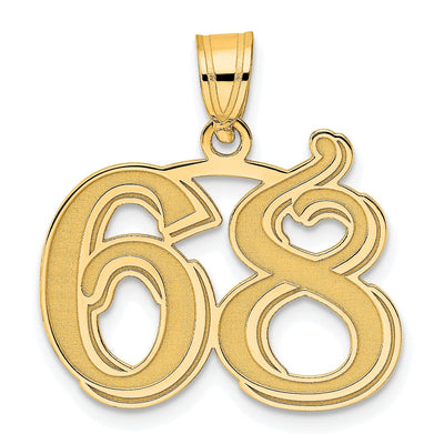 14k Yellow Gold Polished Etched Finish Number 68 Charm Pendant