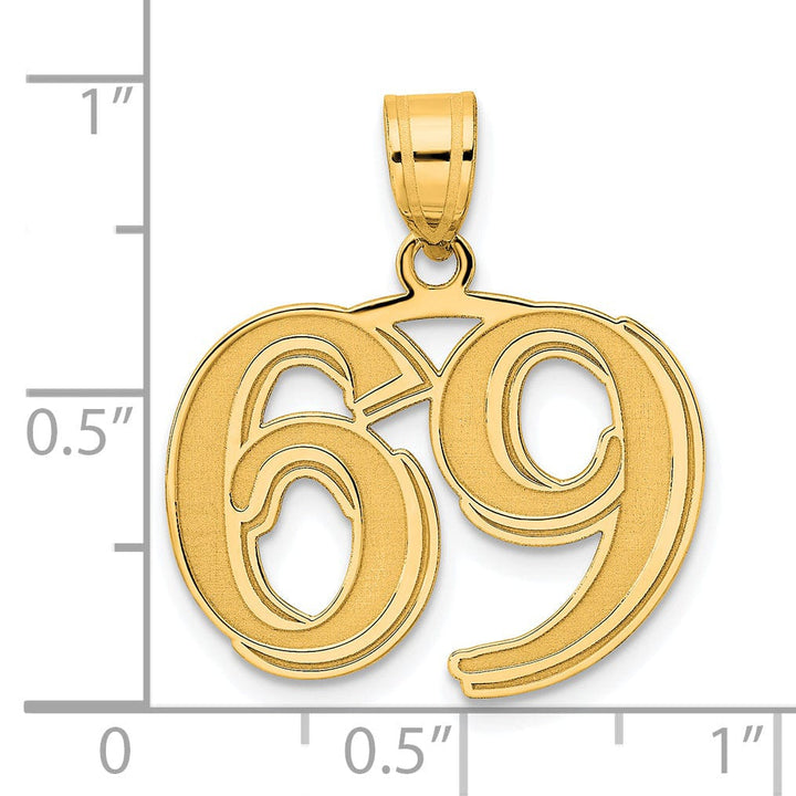 14k Yellow Gold Polished Etched Finish Number 69 Charm Pendant