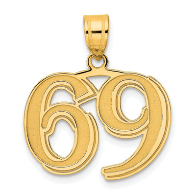 14k Yellow Gold Polished Etched Finish Number 69 Charm Pendant