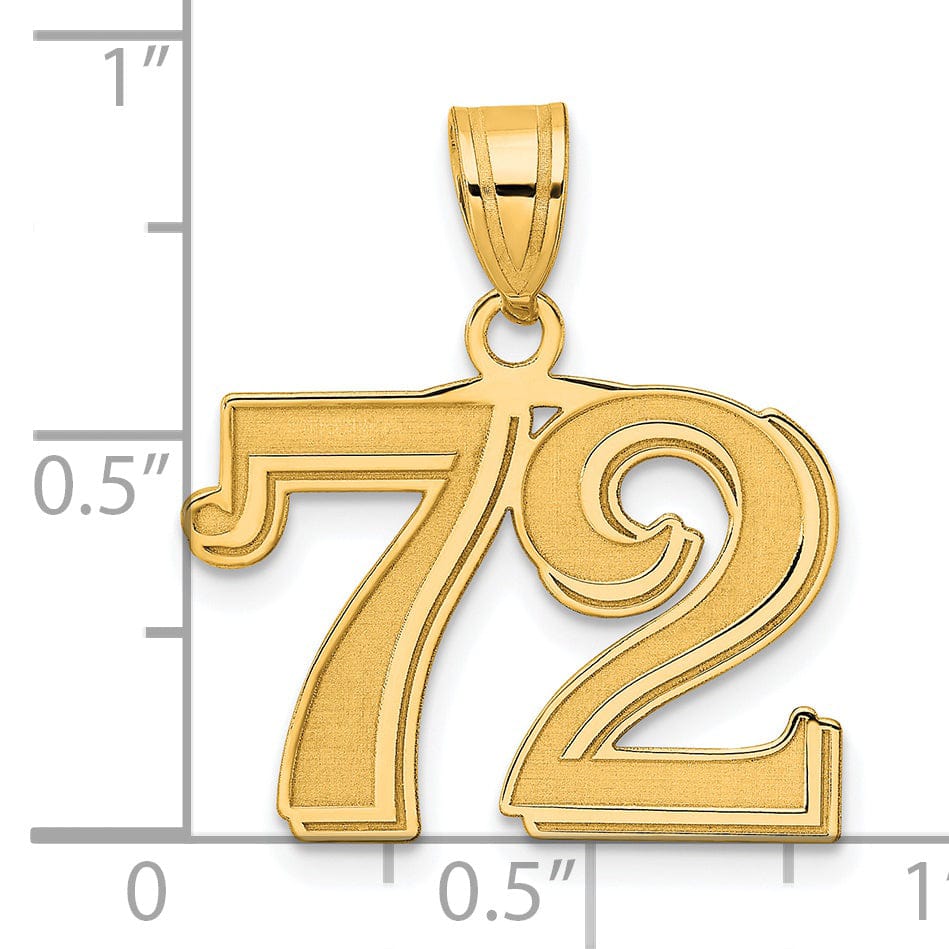 14k Yellow Gold Polished Etched Finish Number 72 Charm Pendant