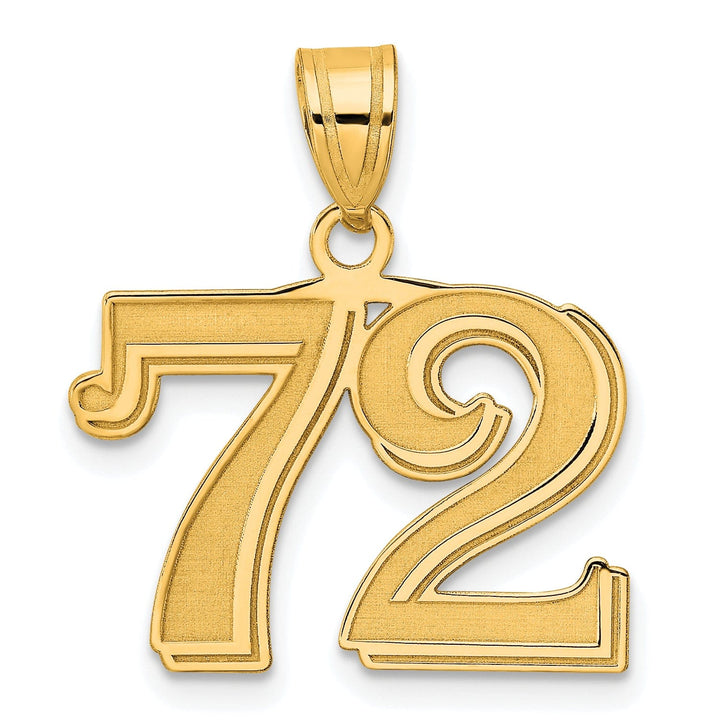 14k Yellow Gold Polished Etched Finish Number 72 Charm Pendant