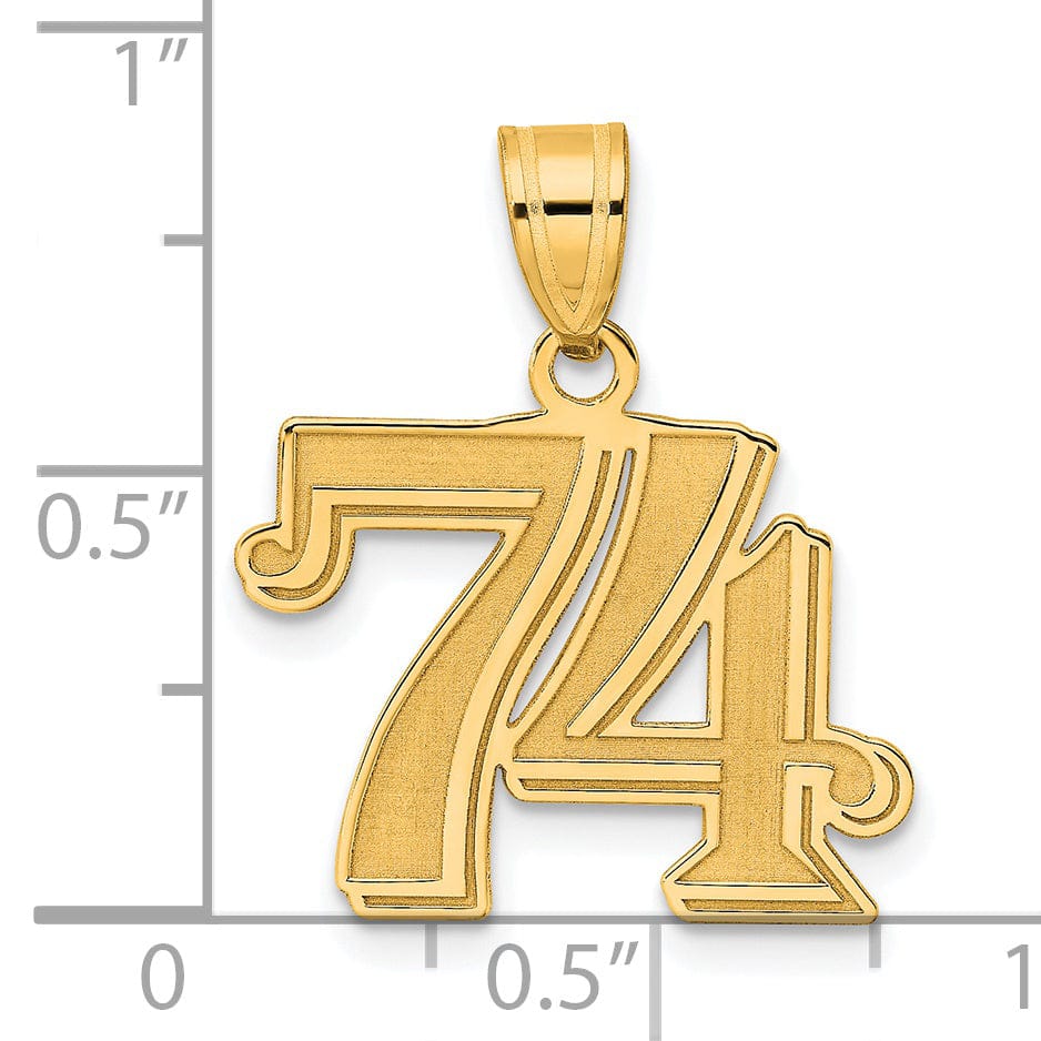 14k Yellow Gold Polished Etched Finish Number 74 Charm Pendant