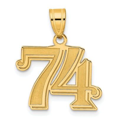 14k Yellow Gold Polished Etched Finish Number 74 Charm Pendant